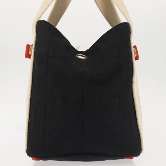 CHANEL Sac Canvas Line Choco Bar Hand Bag Canvas Navy Gold CC Auth BA6110 - Picture 5 of 16